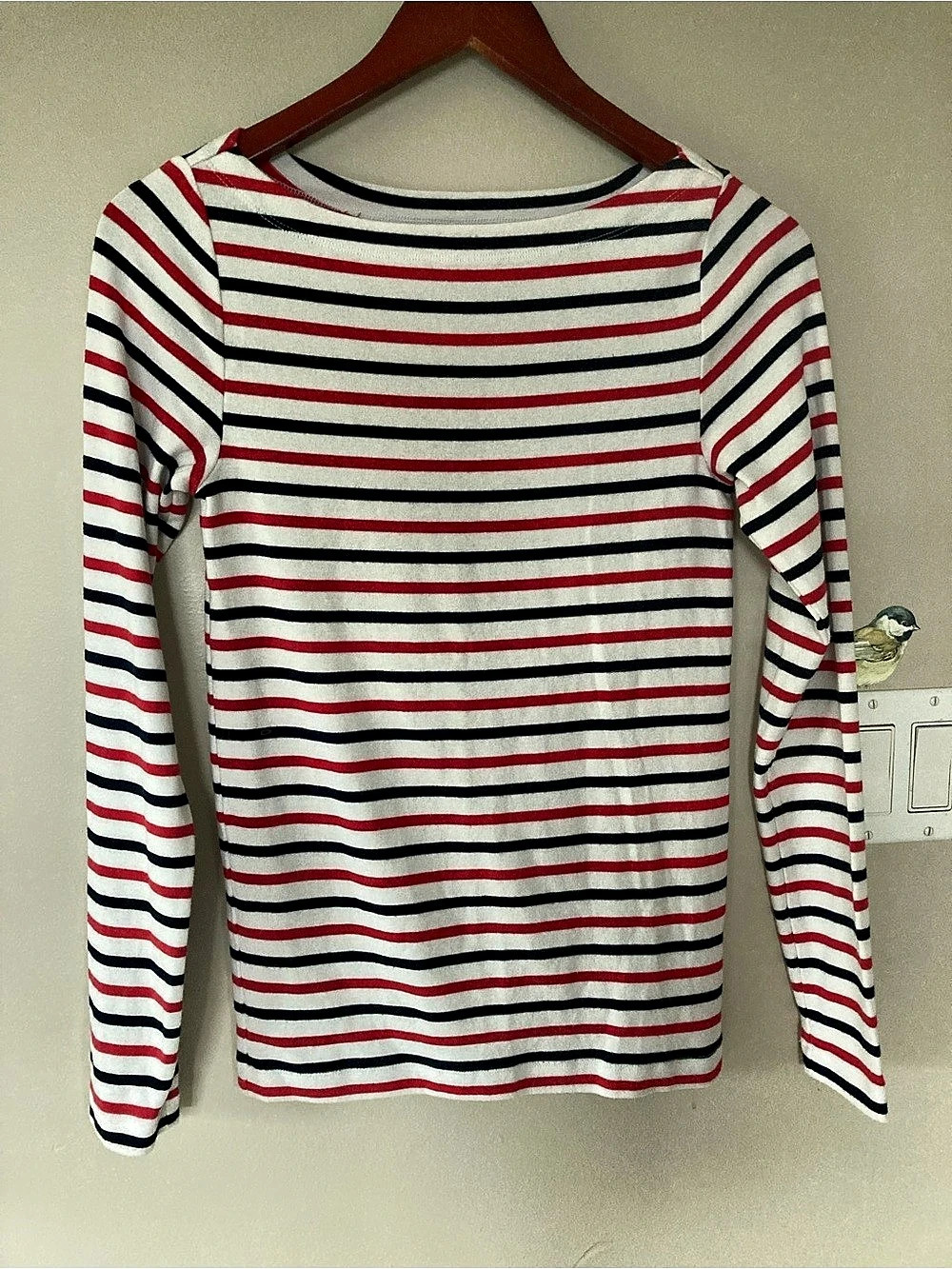 Gap Pima Cotton-Modal Blend Striped Long Sleeve Top in Navy & Red